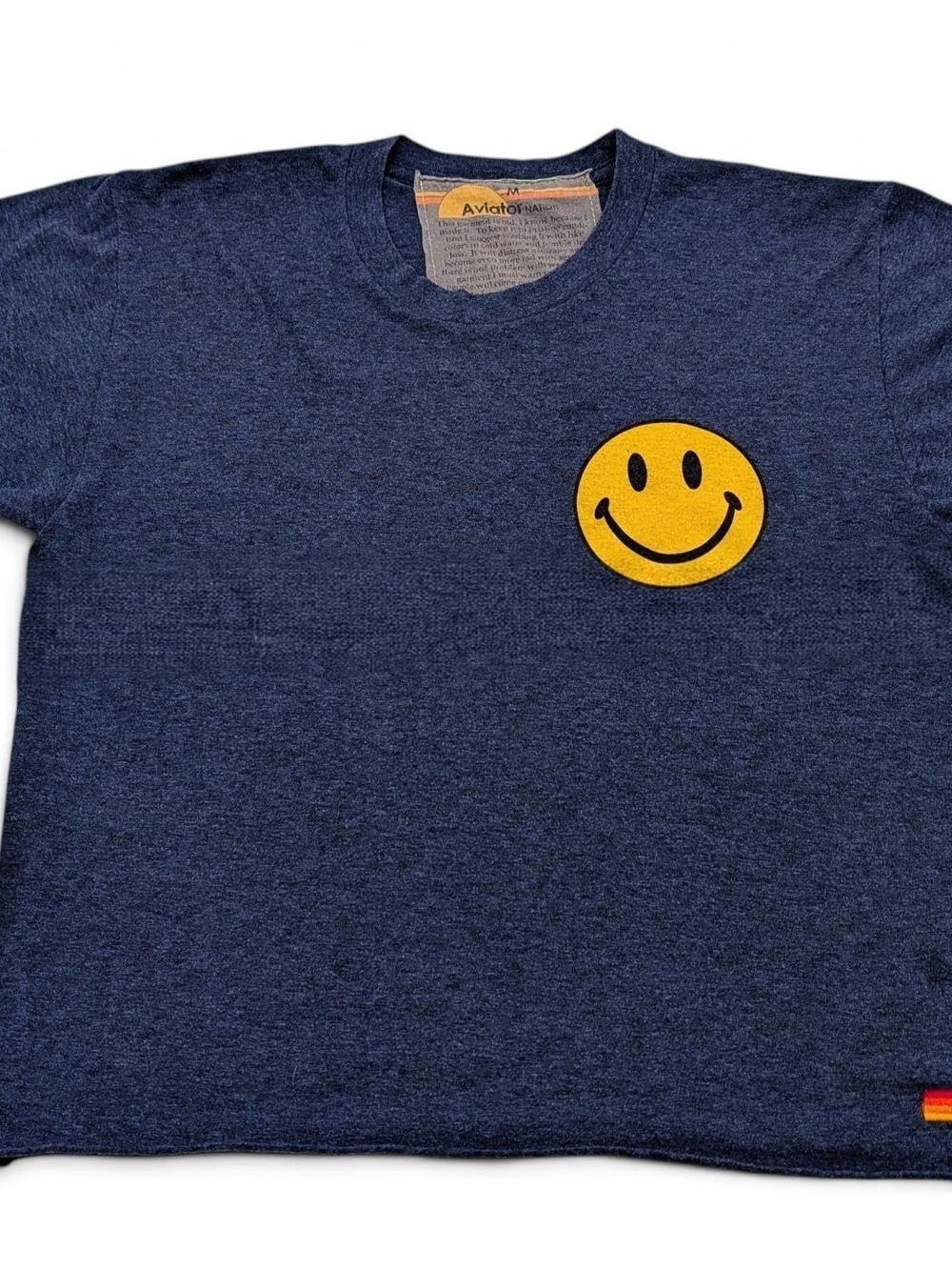 Aviator Nation Smiley Boyfriend Cropped Tee Navy Medium